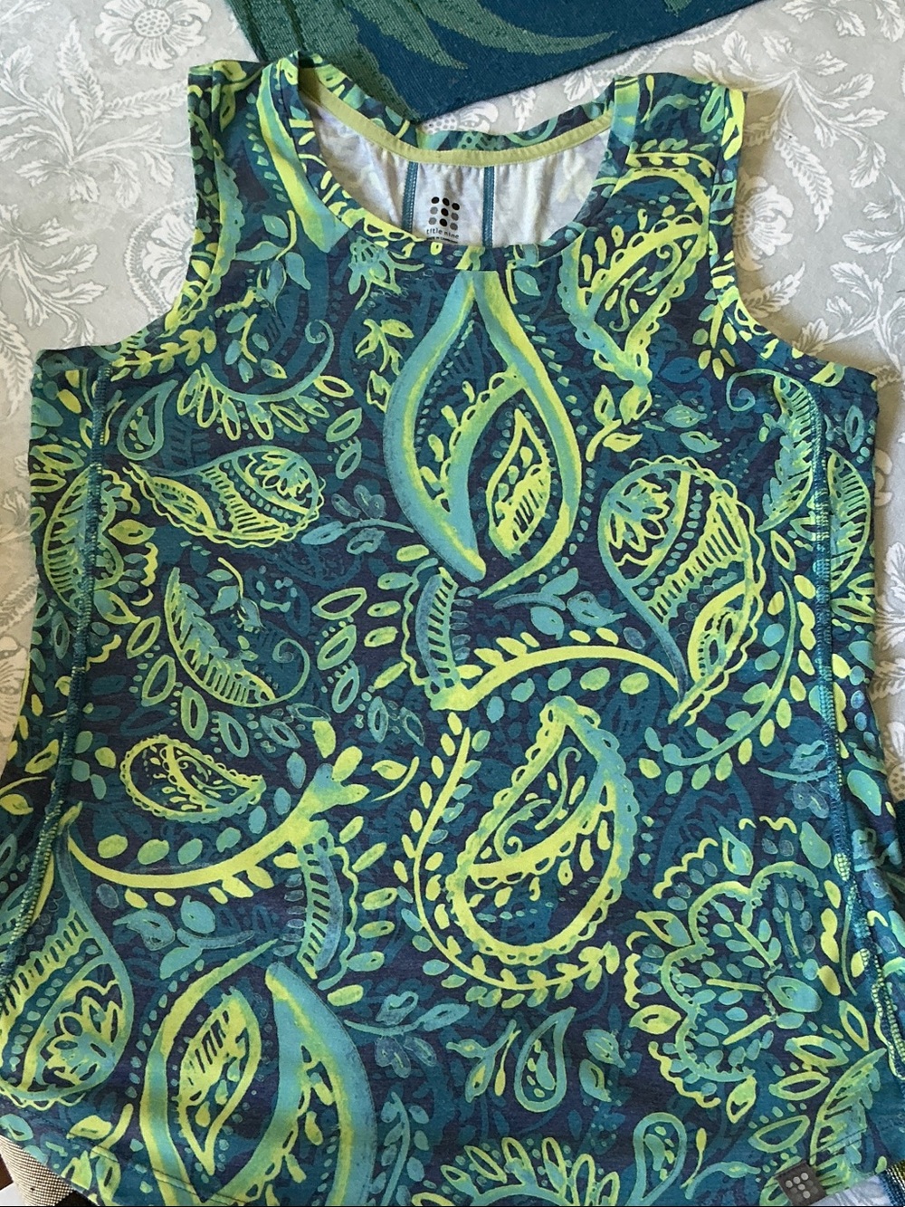 Title Nine Vibe Teal & Lime Paisley Tank Top